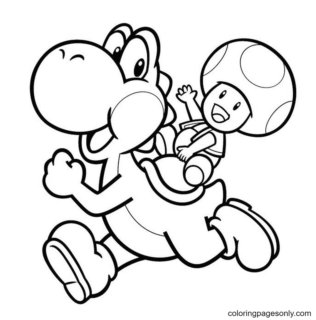 Toad rides a dinosaur Coloring Pages