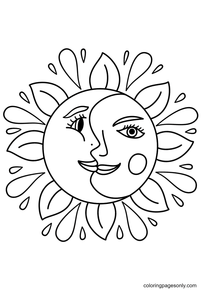 Trippy Sun and Moon Coloring Pages