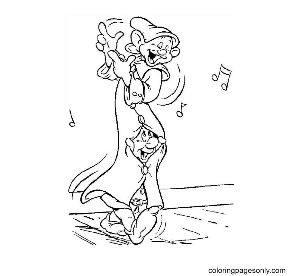 Two Happy Dwarfs Coloring Page