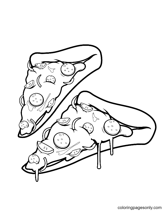 Pagina da colorare di due fette di pizza