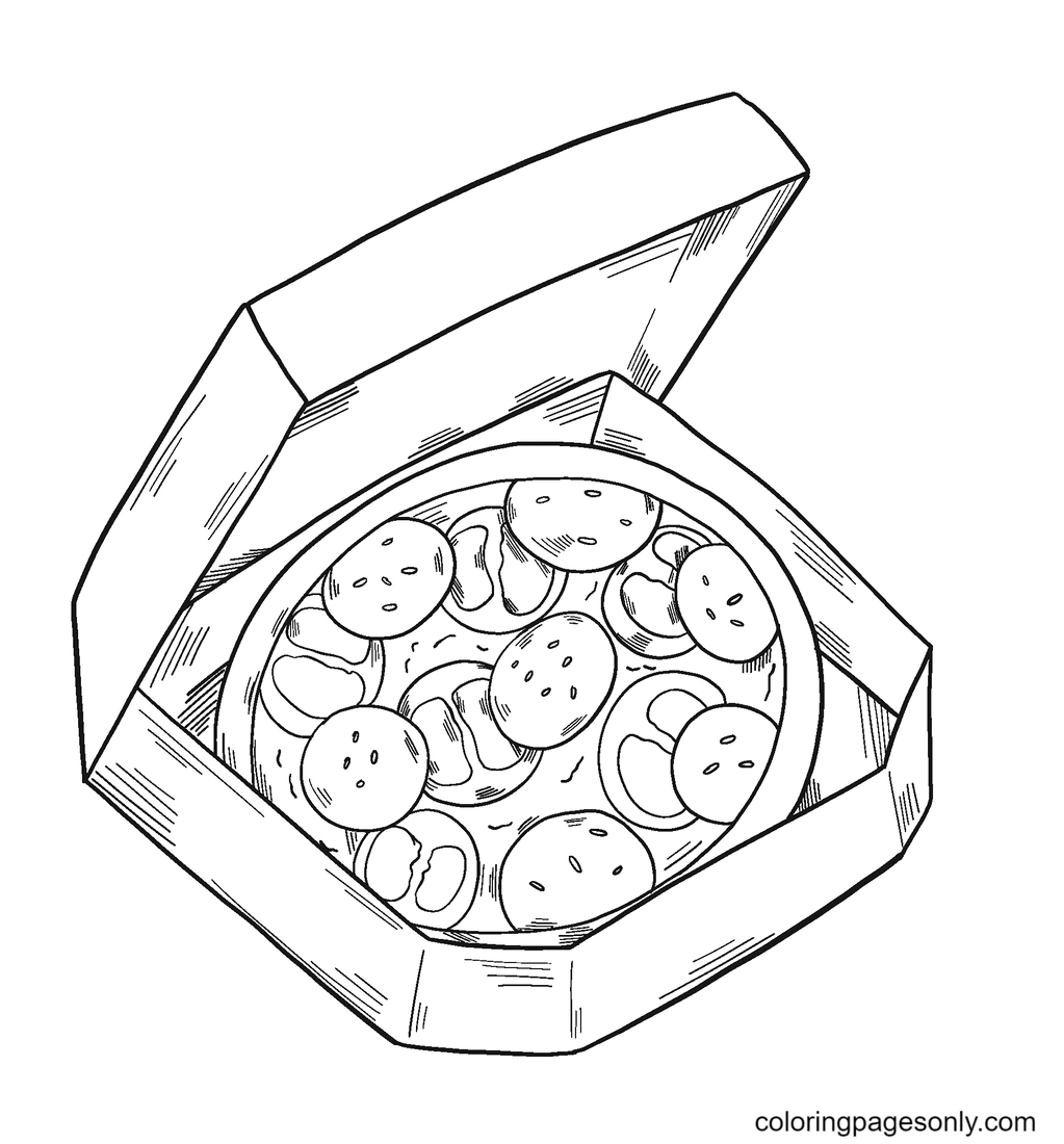 Whole pizza in a box Coloring Pages
