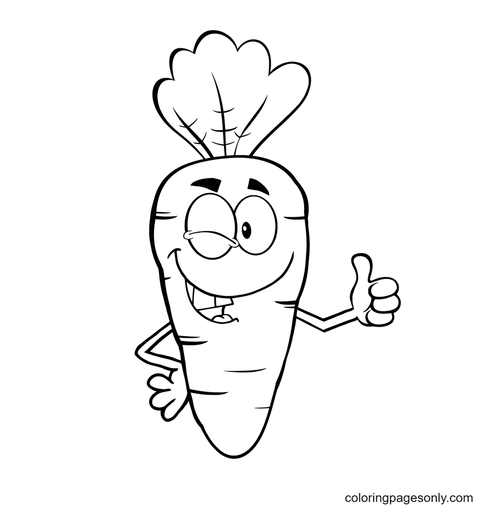 Knipogend Cartoon wortel karakter kleurplaat
