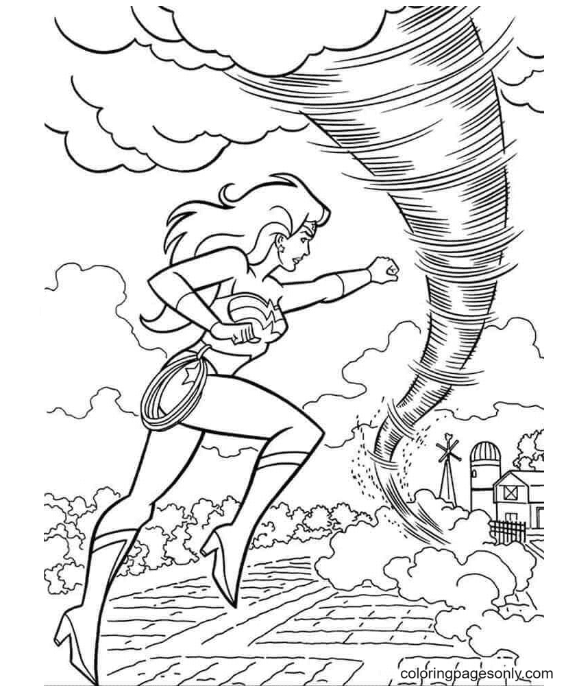 Wonder Woman en Tornado Kleurplaat