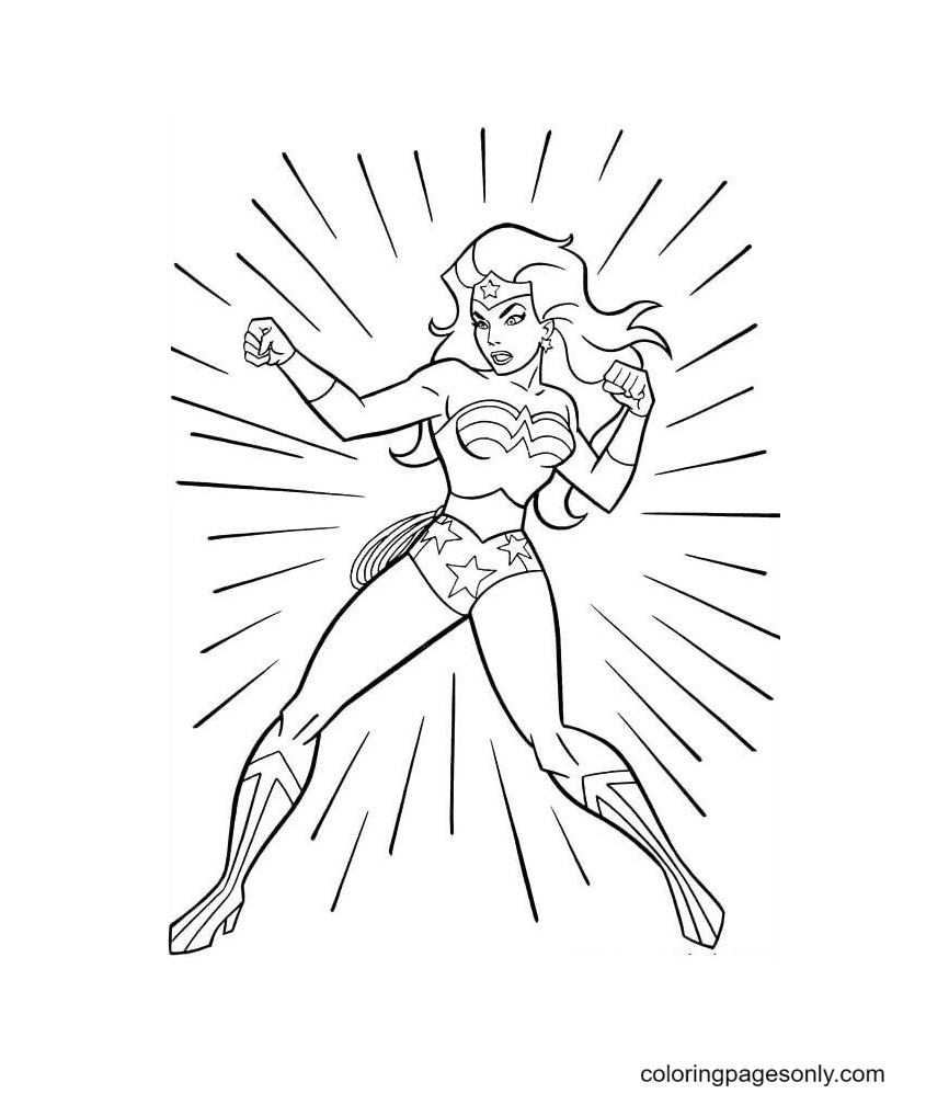 Desenho para colorir de pose de luta da mulher maravilha