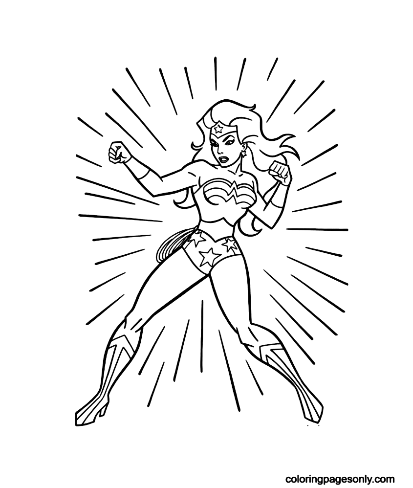Wonder Woman Fighting Pose Kleurplaat