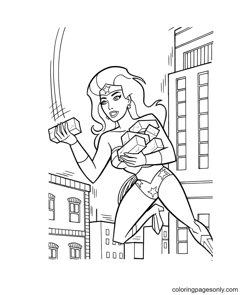 Wonder Woman holding bricks Coloring Pages