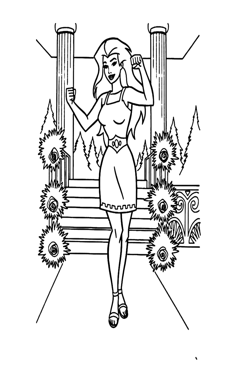 Wonder Woman With A Beautiful Dress Coloring Page