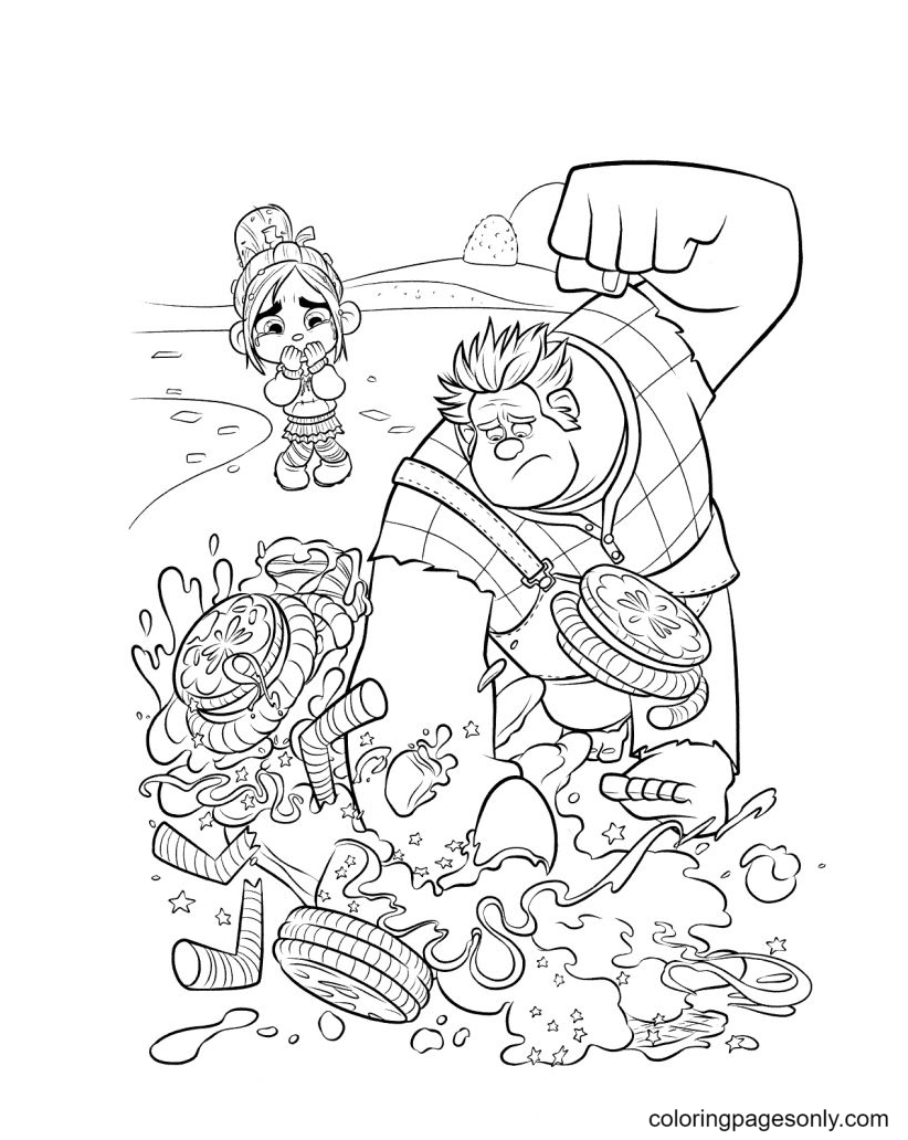 Wreck It Ralph Wrecks Vanellope's Kart Coloring Pages