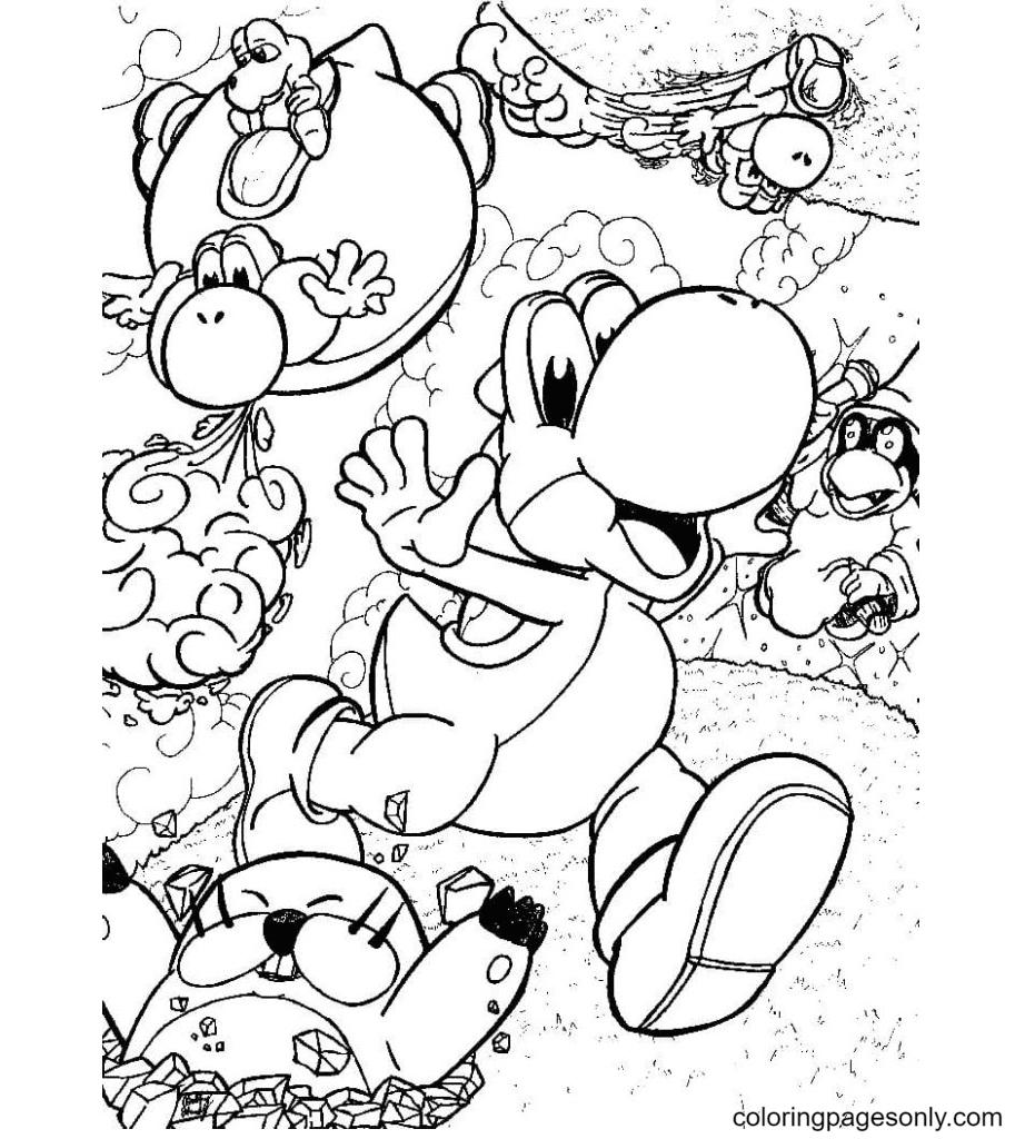 Desenho de Yoshi no Reino dos Cogumelos para colorir