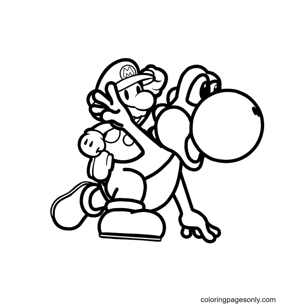 Yoshi com o bebê Mario para colorir