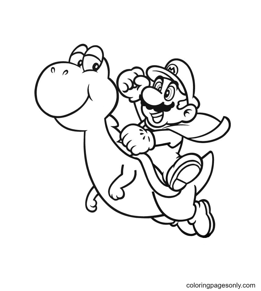 Yoshi and Mario Coloring Page