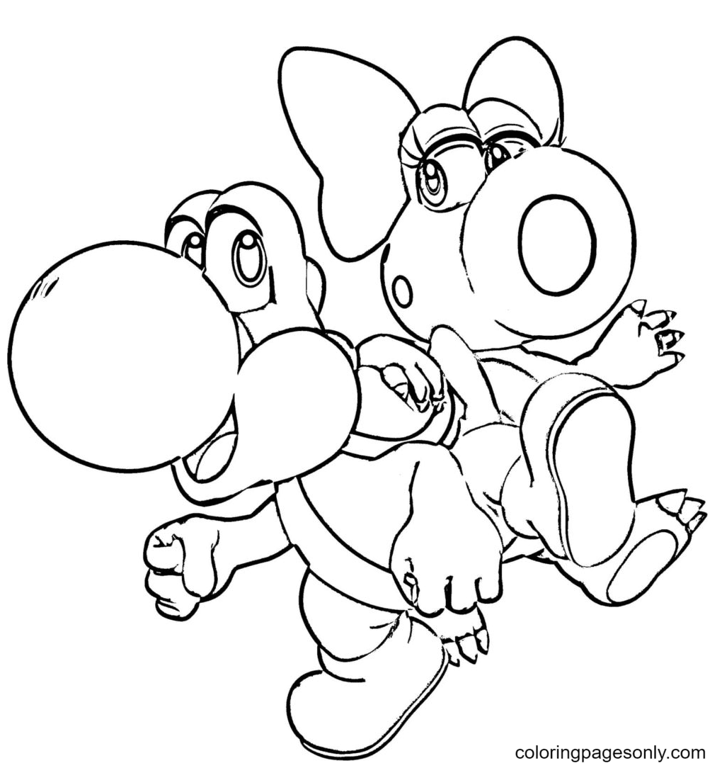Yoshi and his girlfriend Coloring Pages