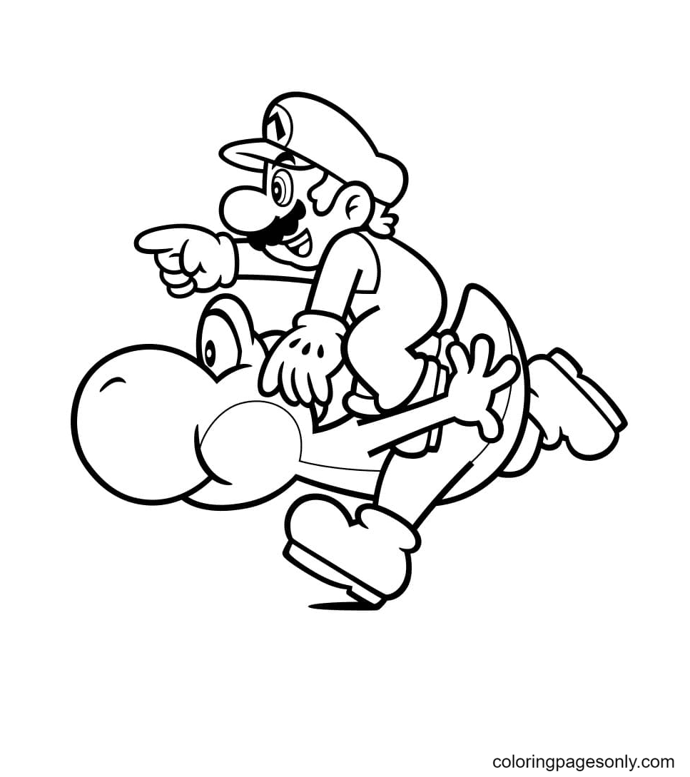 Yoshi carries Mario on his back Coloring Page
