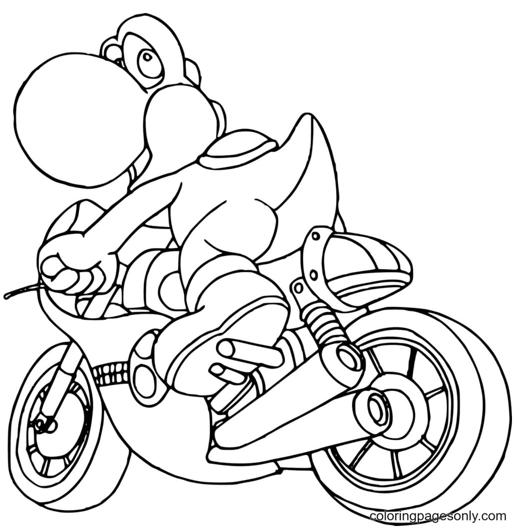 Dibujo de Yoshi en una motocicleta para colorear