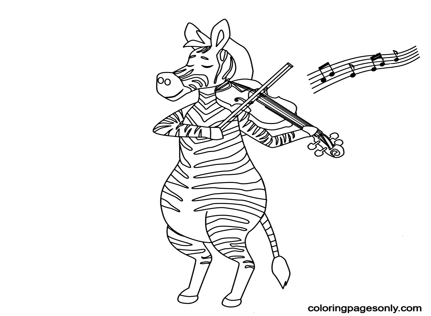 Zebra Playing Violin Coloring Pages