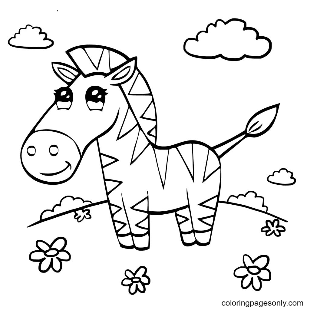 Zebra with flowers Coloring Page