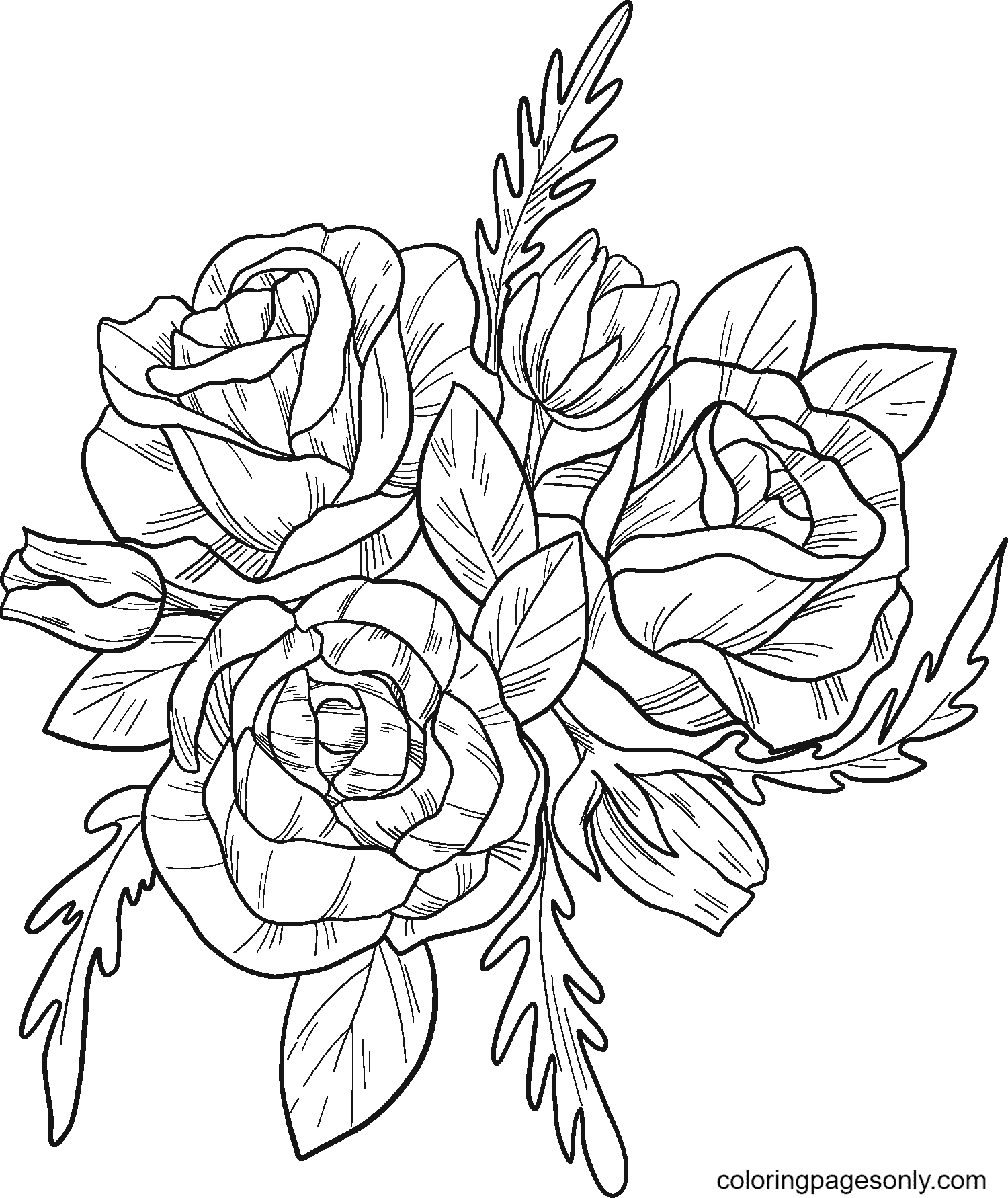 A Beautiful Bouquet of Roses Coloring Page