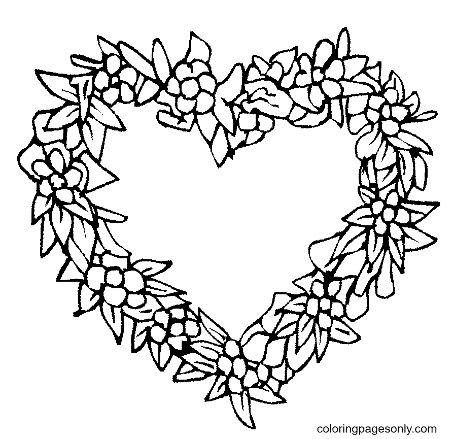 A Heart Shaped Wreath Coloring Page
