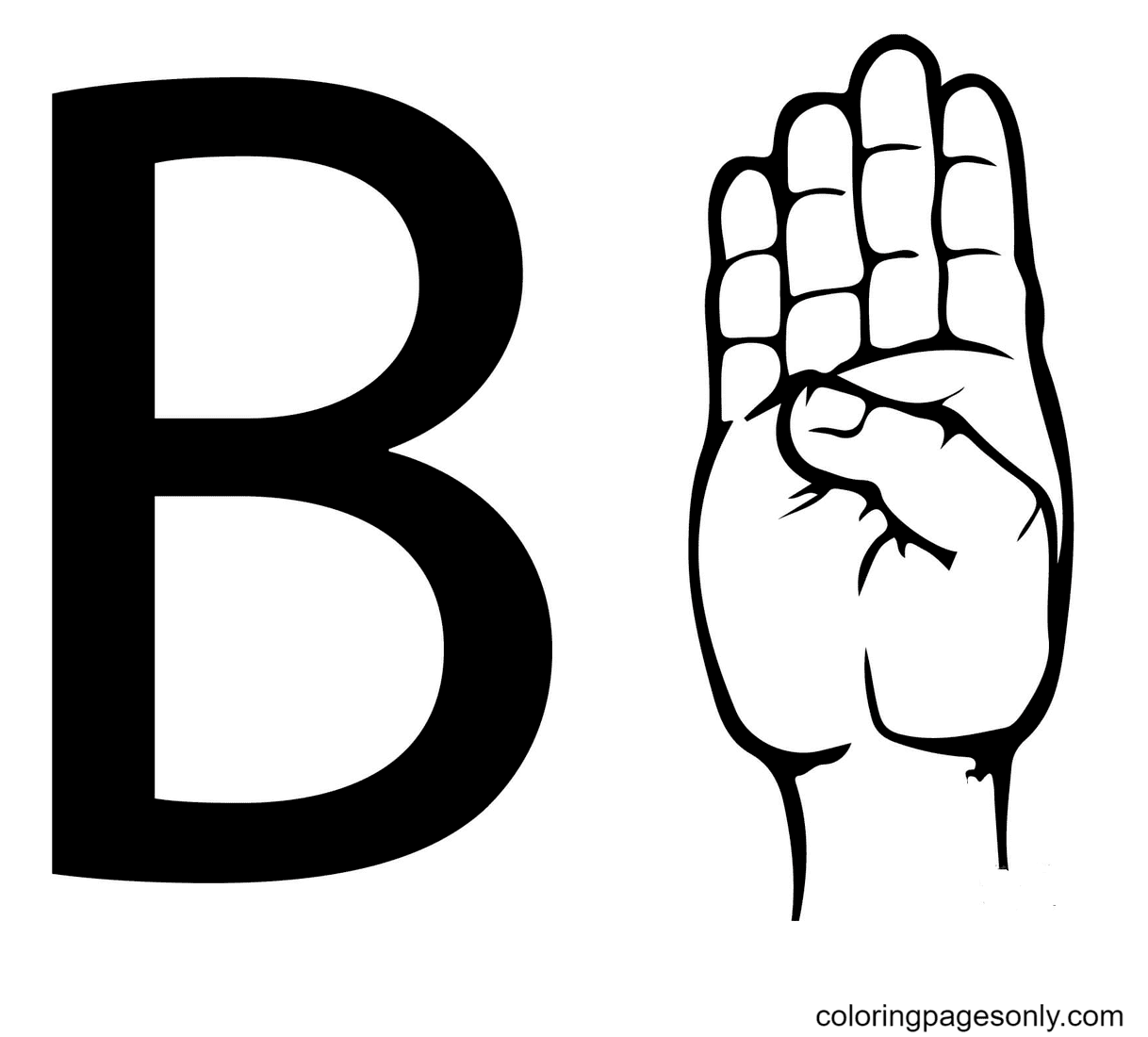 Letra B da linguagem de sinais ASL da letra B