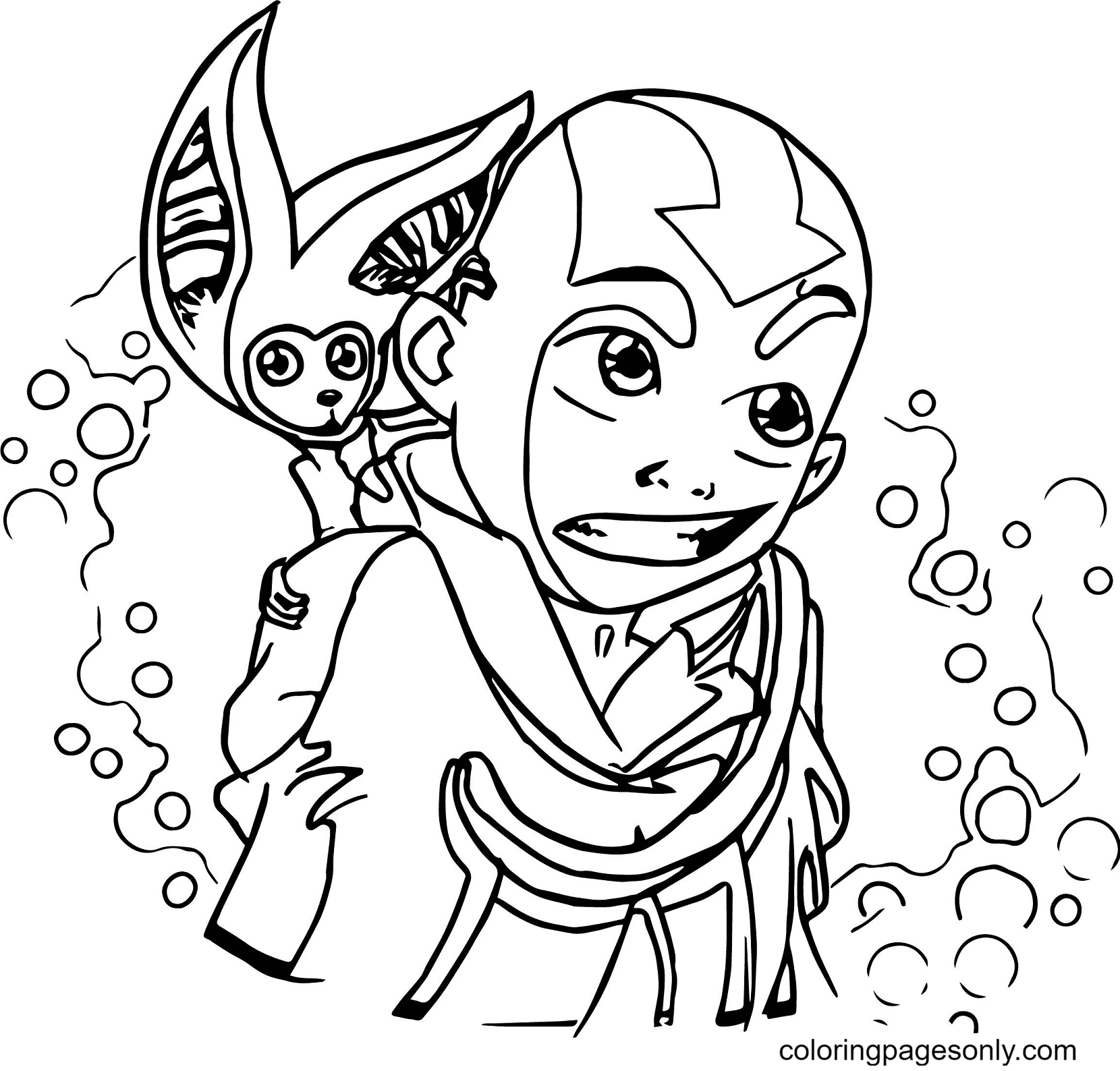 Aang And Momo from Avatar Coloring Page