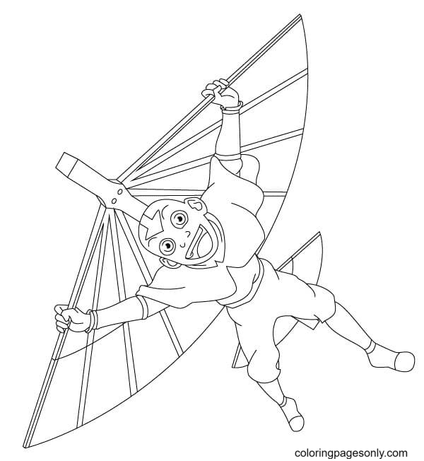 Aang Is Soaring Through The Air Coloring Page