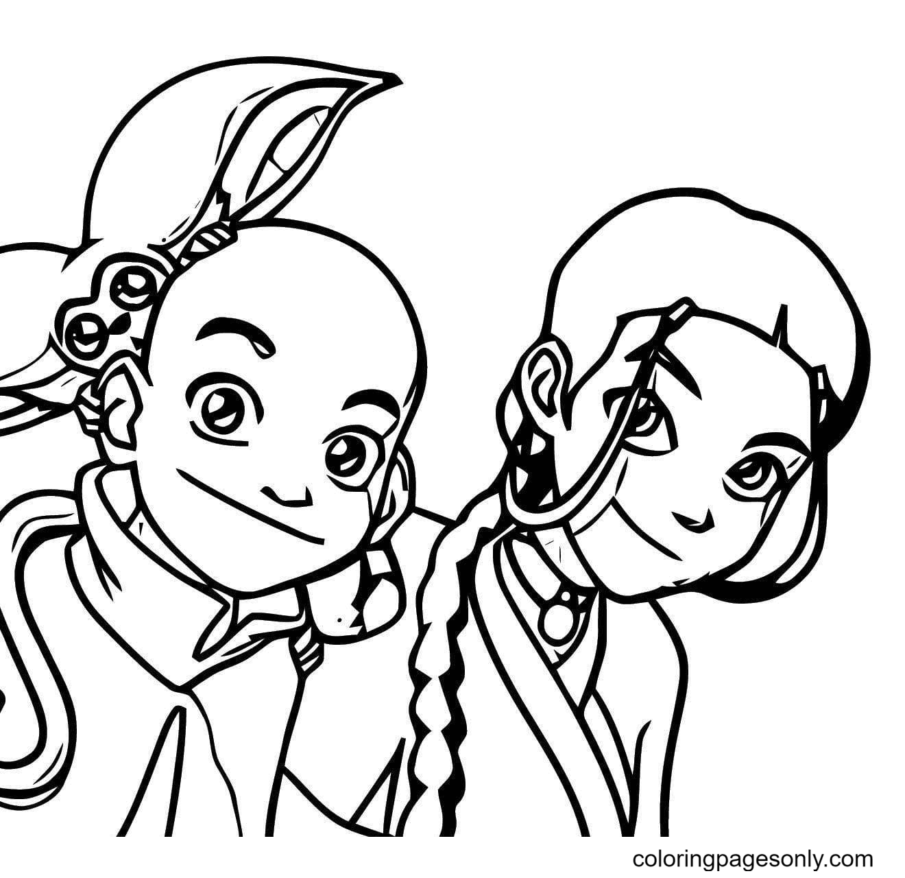 Aang, Momo and Katara Coloring Page