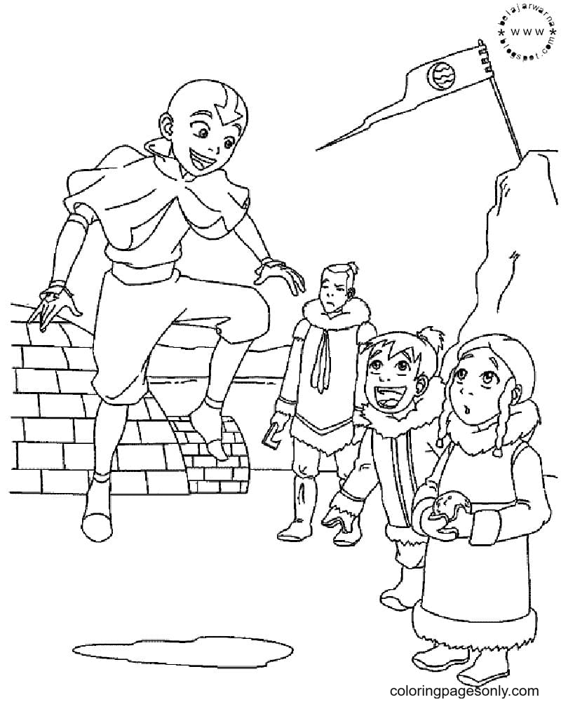 Aang and friends Coloring Page