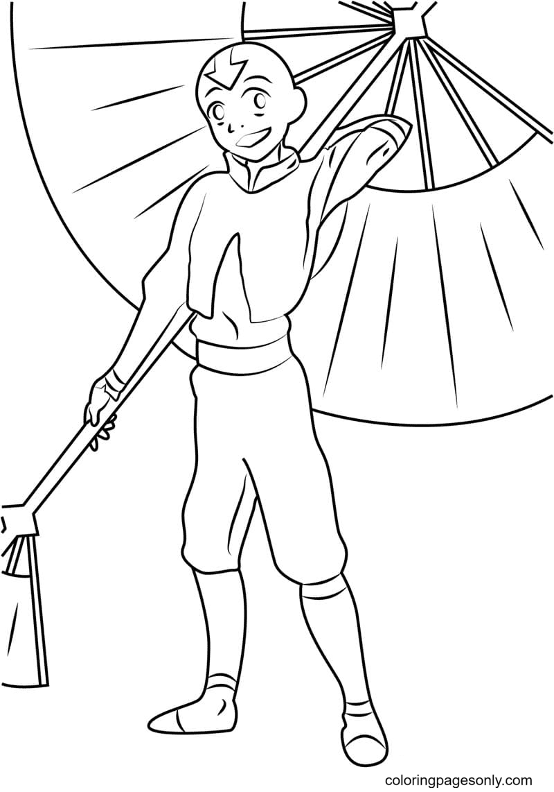 Aang with an Umbrella Coloring Page