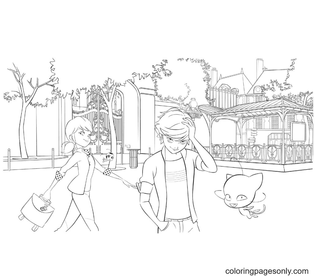 Adrien with Marinette Coloring Page