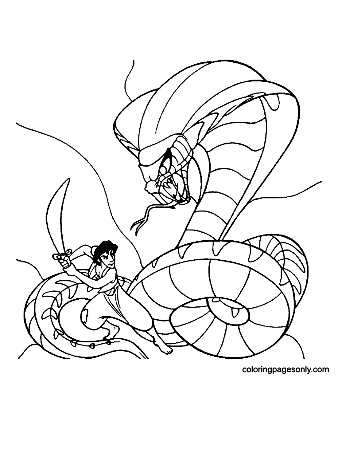Aladin fighting Jafar the snake Coloring Page