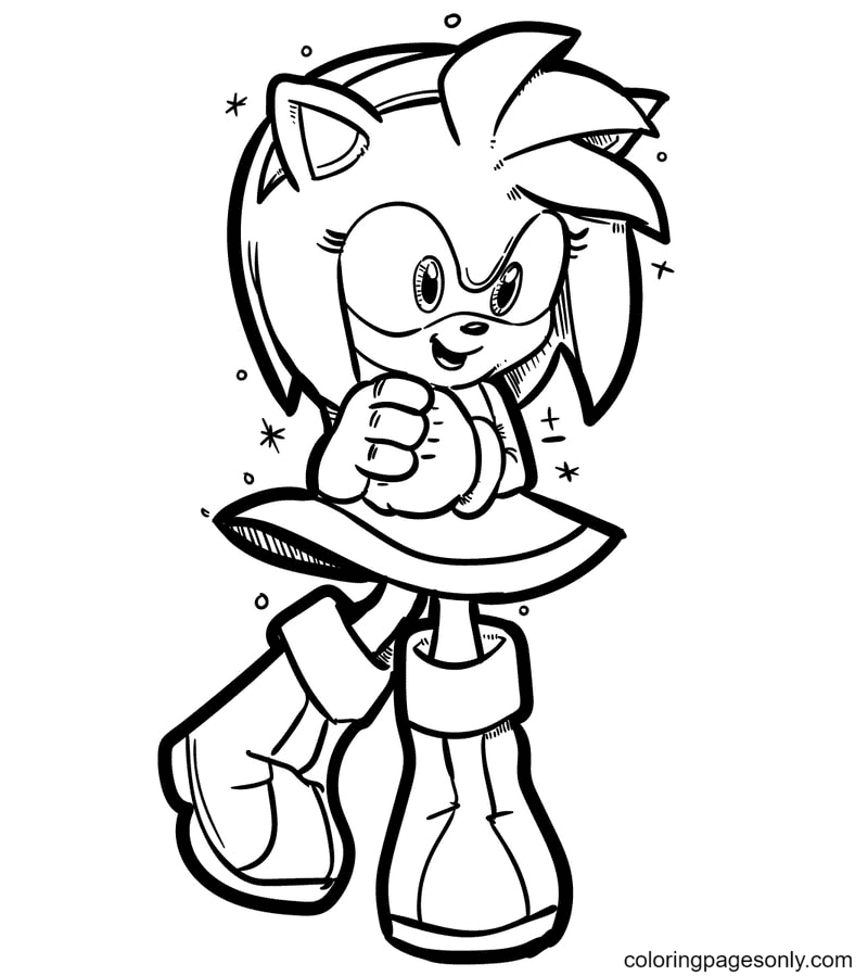 Desenho para colorir de Amy Rose ama o Sonic em segredo
