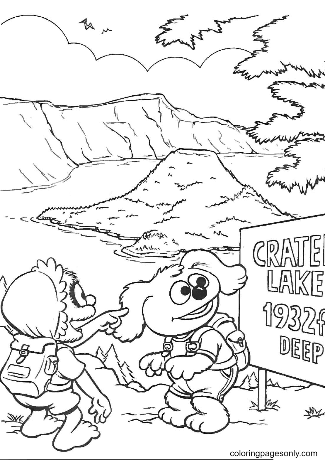 Animal and Rowlf on a Crater lake Coloring Page