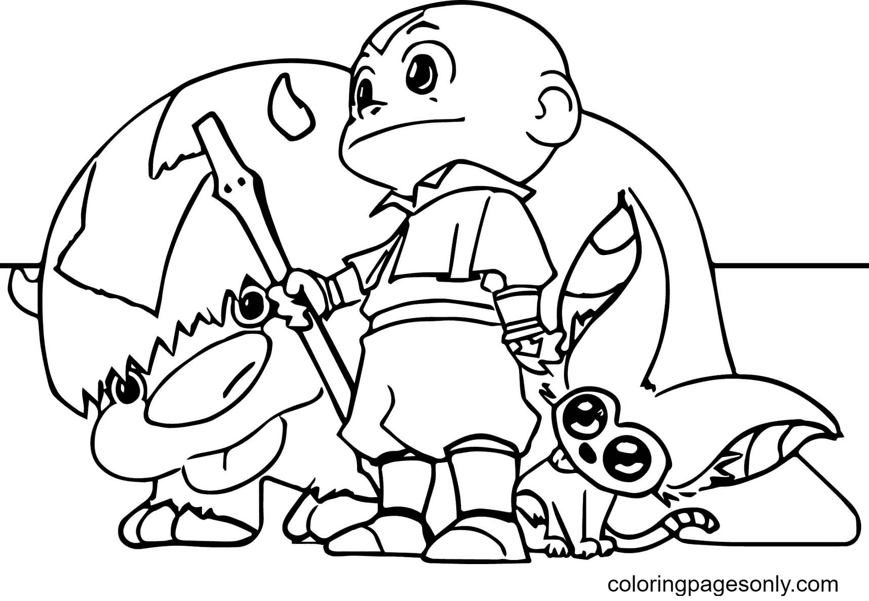 Appa, Aang and Momo Coloring Pages