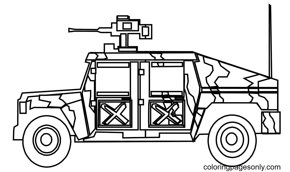 Pagina da colorare di Jeep dell'esercito