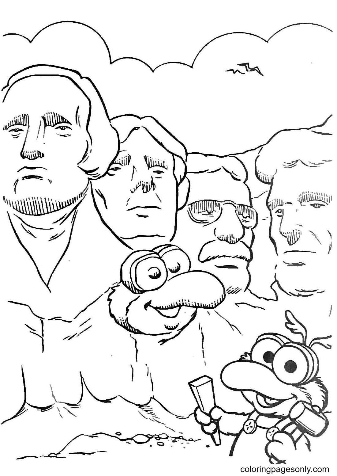 Baby Gonzo and Mount Rushmore National Memorial Coloring Page