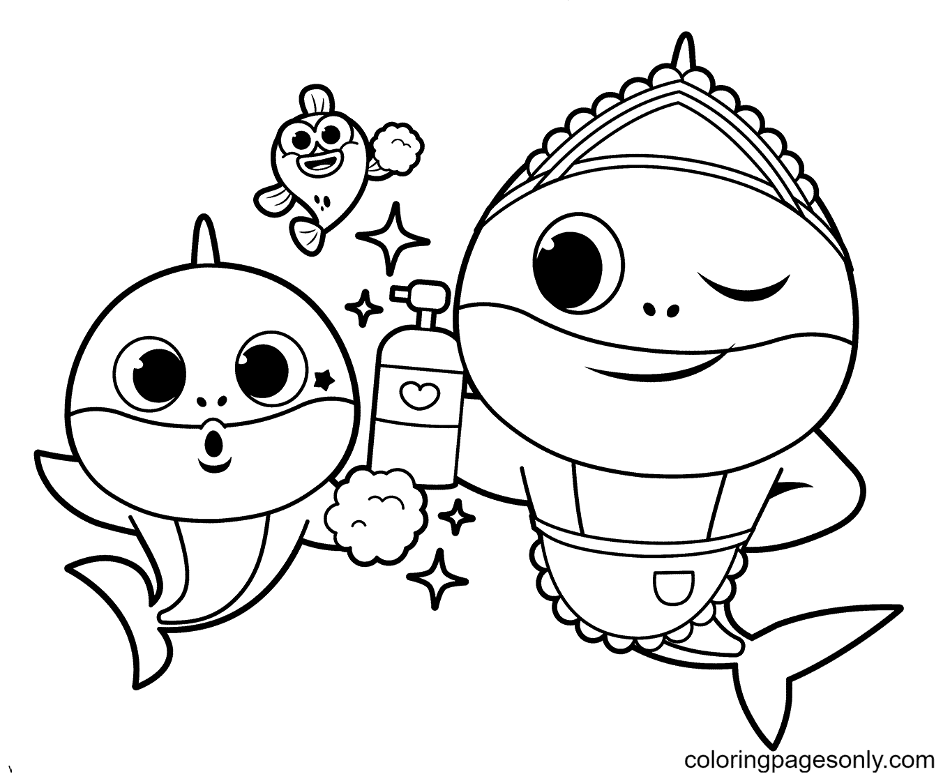 Baby Shark Boy and Mommy Shark Wash Your Hands Coloring Page