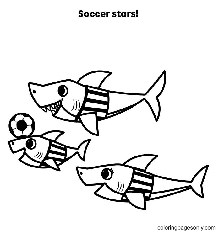 Bebé Tiburón Familia Estrellas De Fútbol Página Para Colorear