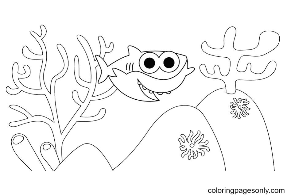 Baby Shark Swimming Coloring Pages