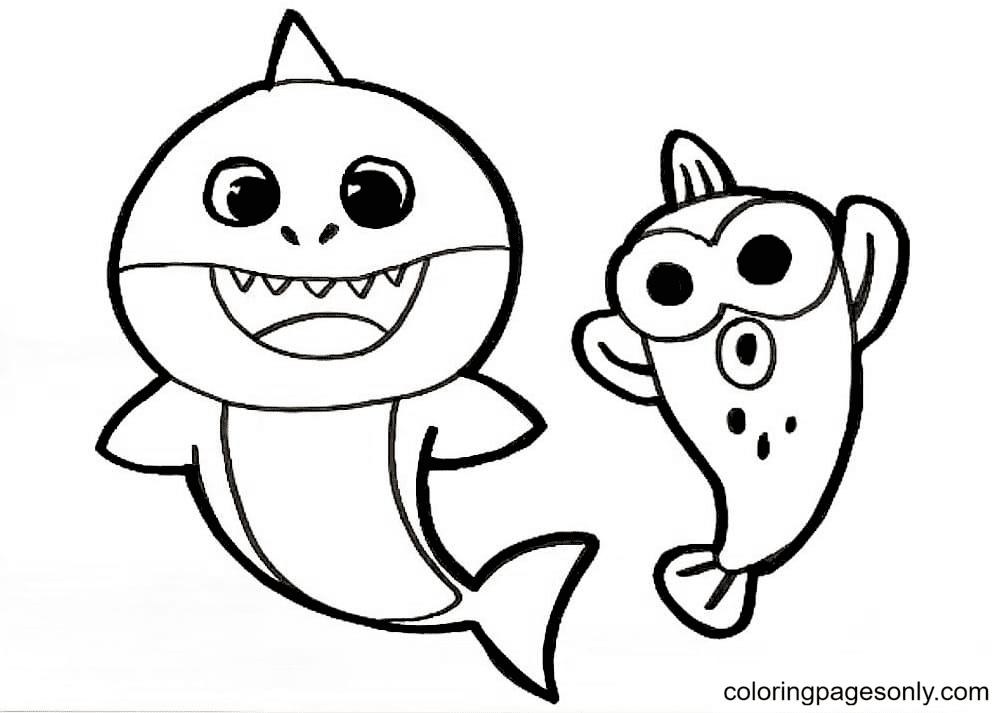 Baby Shark and Baby Fish Coloring Page