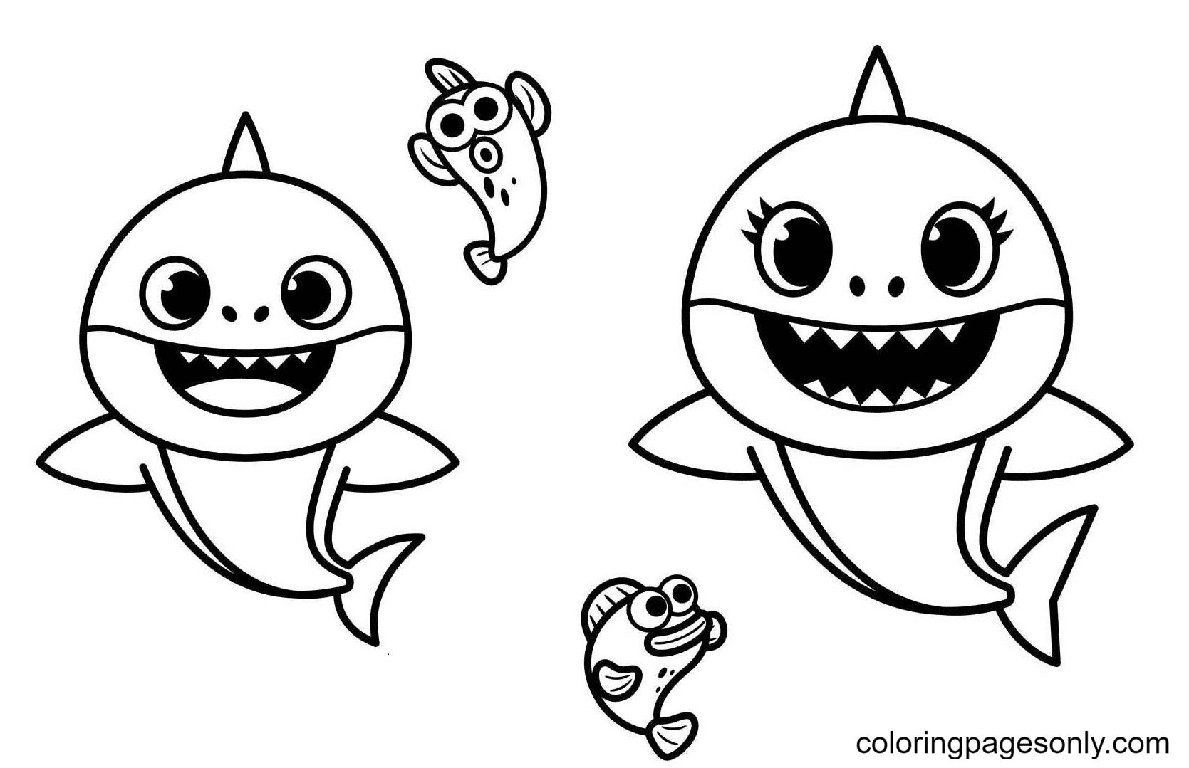 Baby Shark and Mommy Shark Coloring Pages