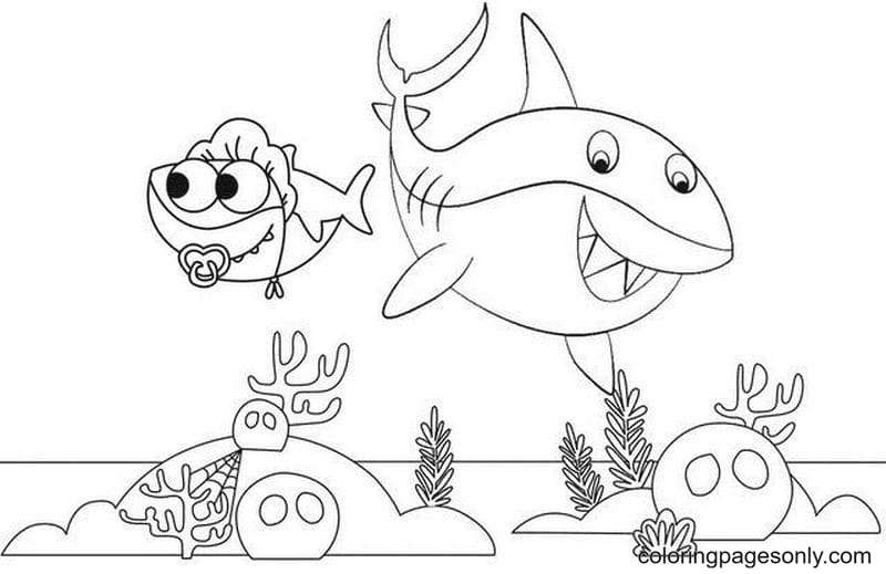 Baby Shark and Mummy Shark Coloring Pages