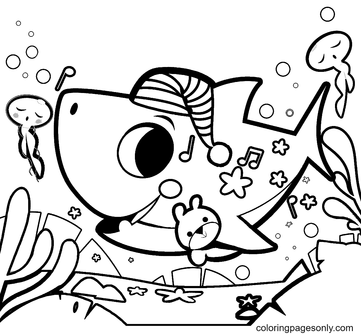 Baby Shark is ready to sleep Coloring Pages