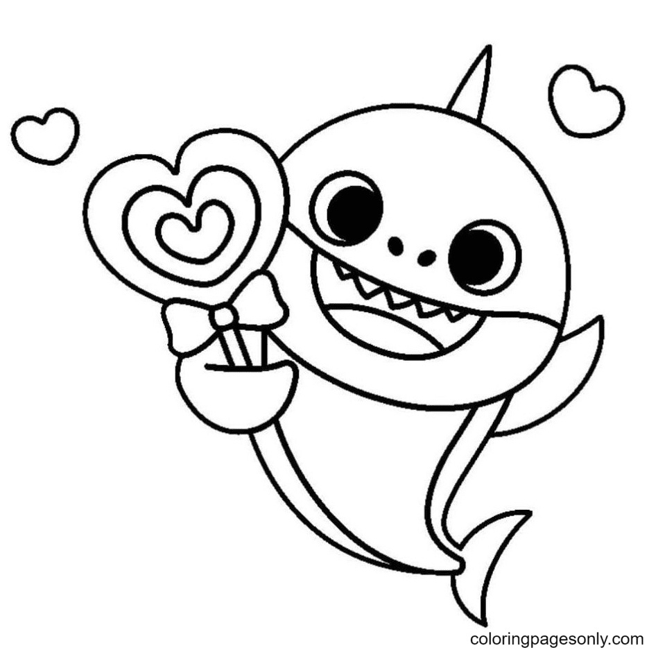 Baby Shark with candy Coloring Page