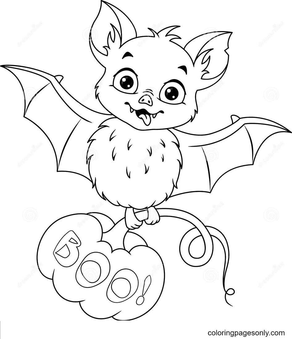 Bat With Pumpkin For Halloween Coloring Pages