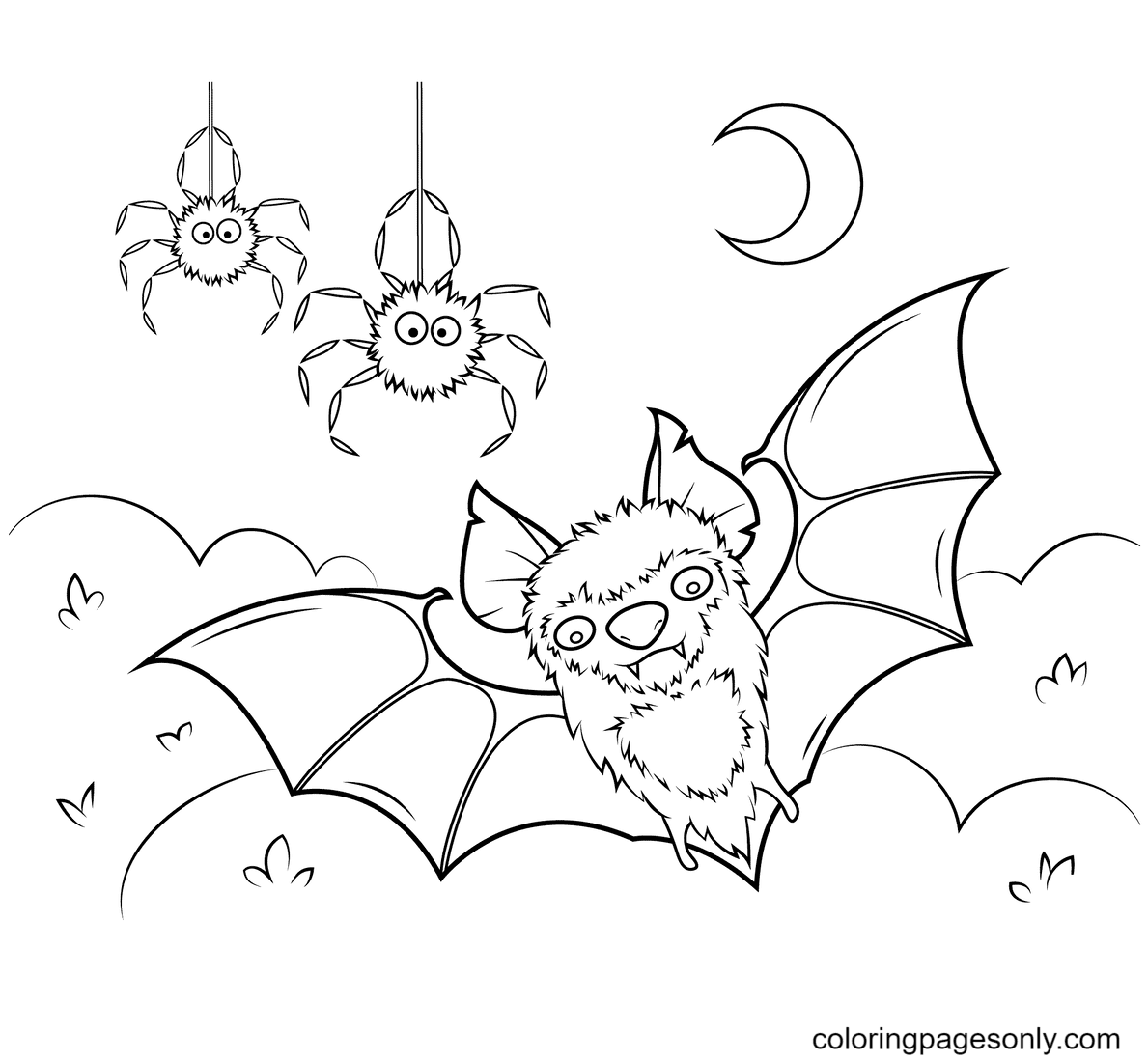 Bat and Spiders Coloring Pages