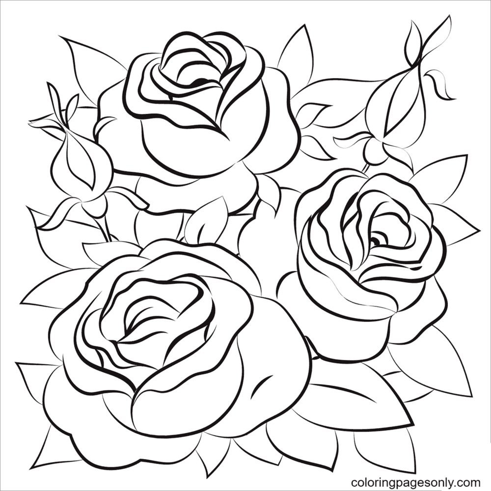 Coloriage de belles fleurs roses