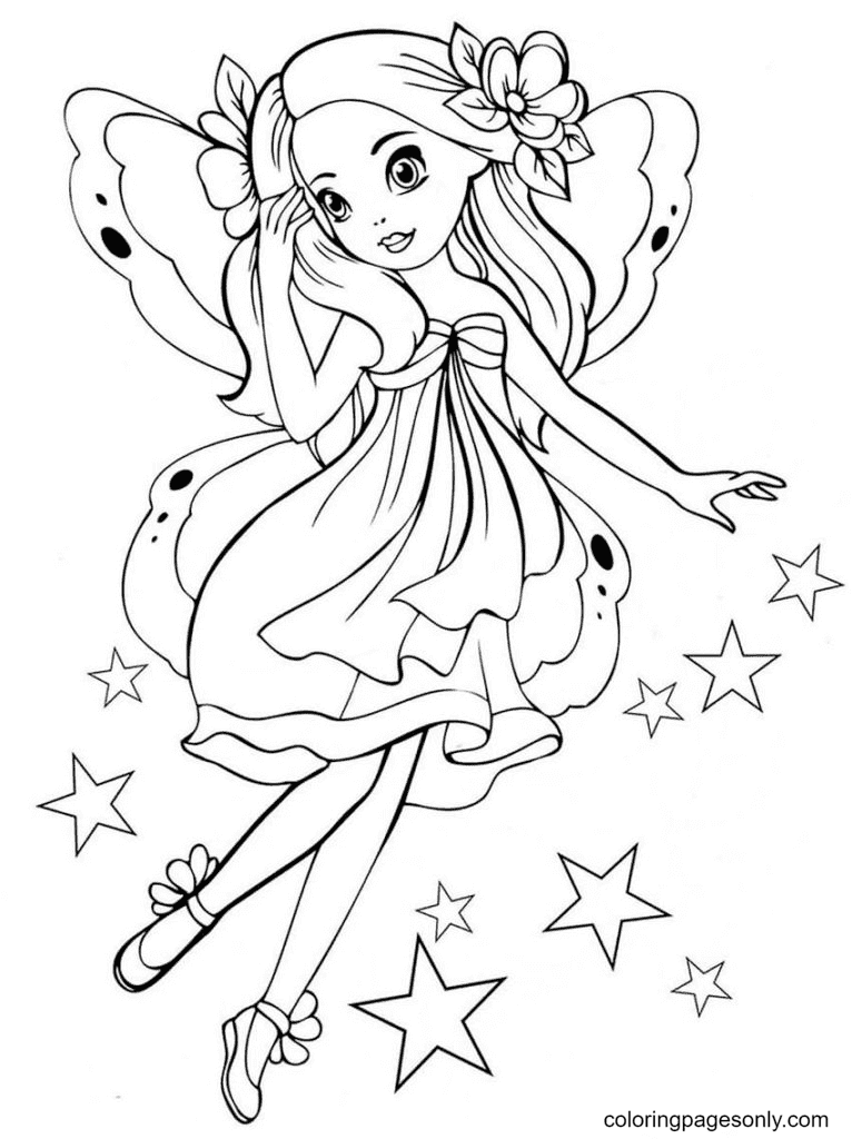 Beautiful fairy in the night sky Coloring Page