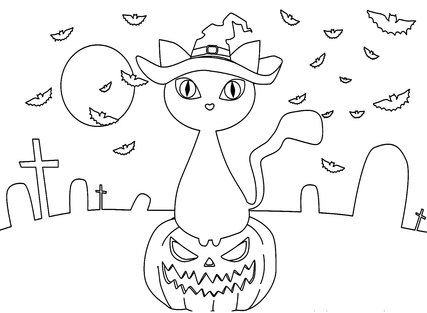 Black Cat And Pumpkin Coloring Pages