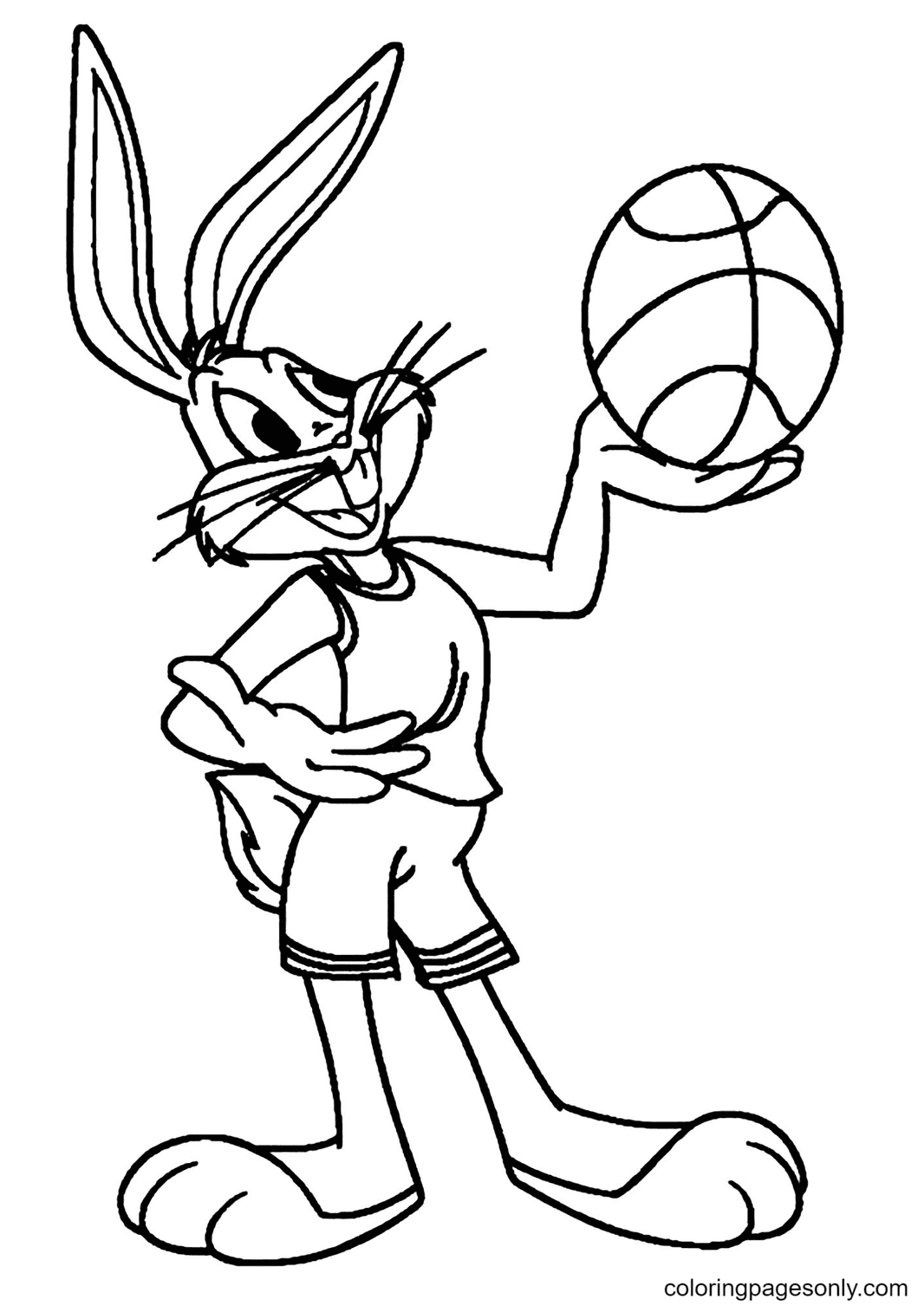 Bugs Bunny sosteniendo una pelota de baloncesto para colorear
