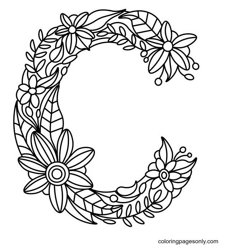 C with Flowers Coloring Page